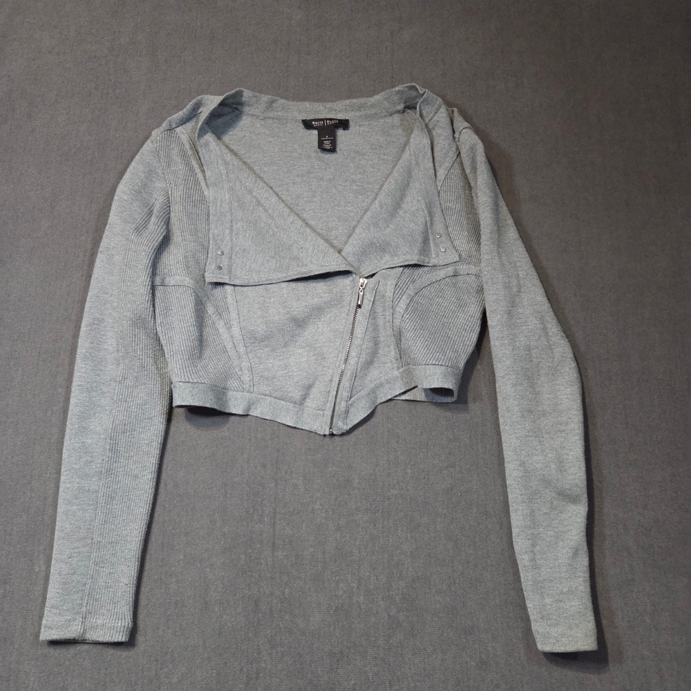 White House Black Market Cardigan Womens Small Gray Moto Asymmetric Zip Cropped